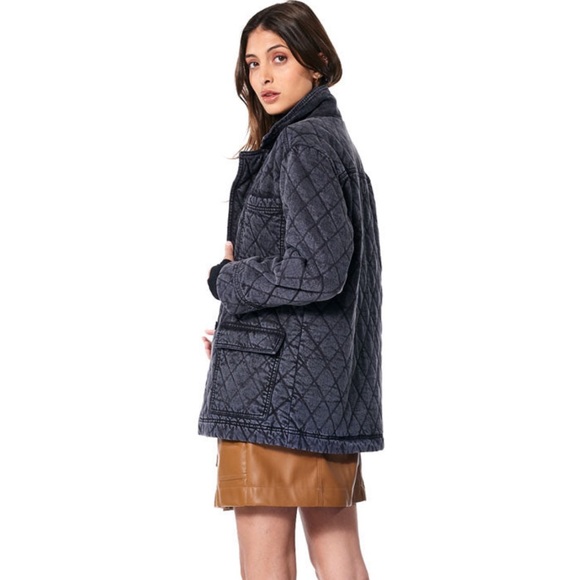 Young Fabulous & Broke Walker Quilted Denim Jacket in Mineral Wash Black - Picture 8 of 8